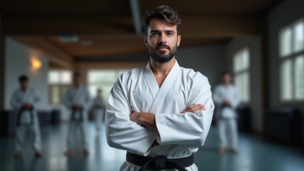 مدرب يشرح المواقف الأساسية للكاراتيه لمجموعة من المبتدئين